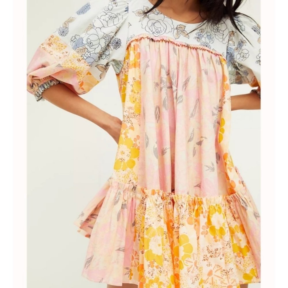Free People Pink & Yellow Floral Mini Dress